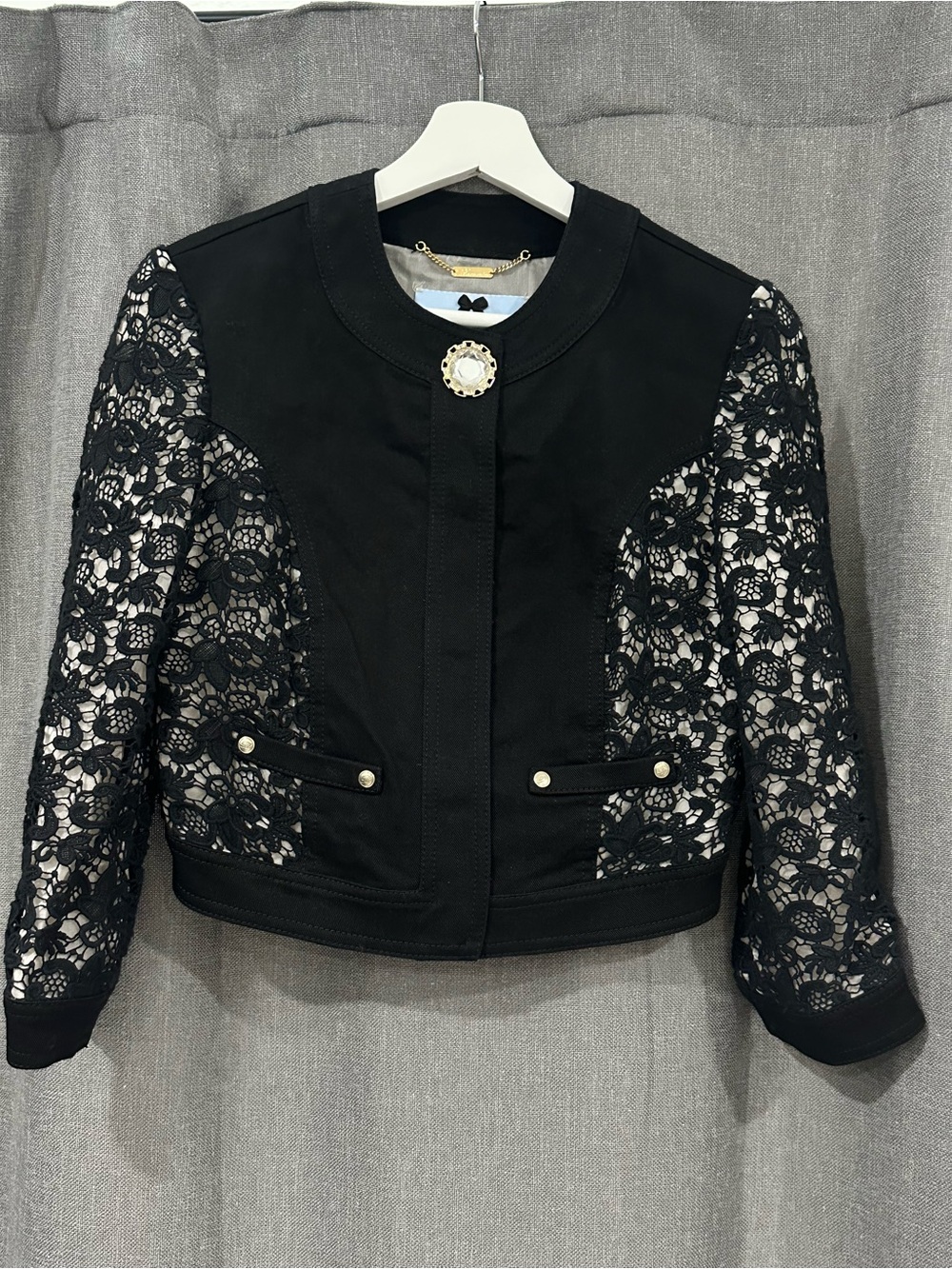 Vintage Blumarine Black Lace Sleeve Women’s Jacket - Elegant Short Coat
